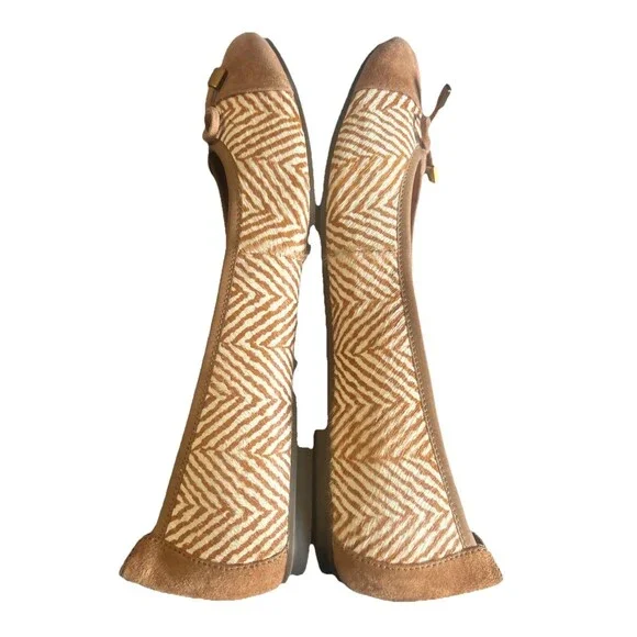 Vionic Minna Womens 11 Tan Ballet Flat Herringbone Calf Hair Bow Suede Cap Toe - Picture 11 of 16